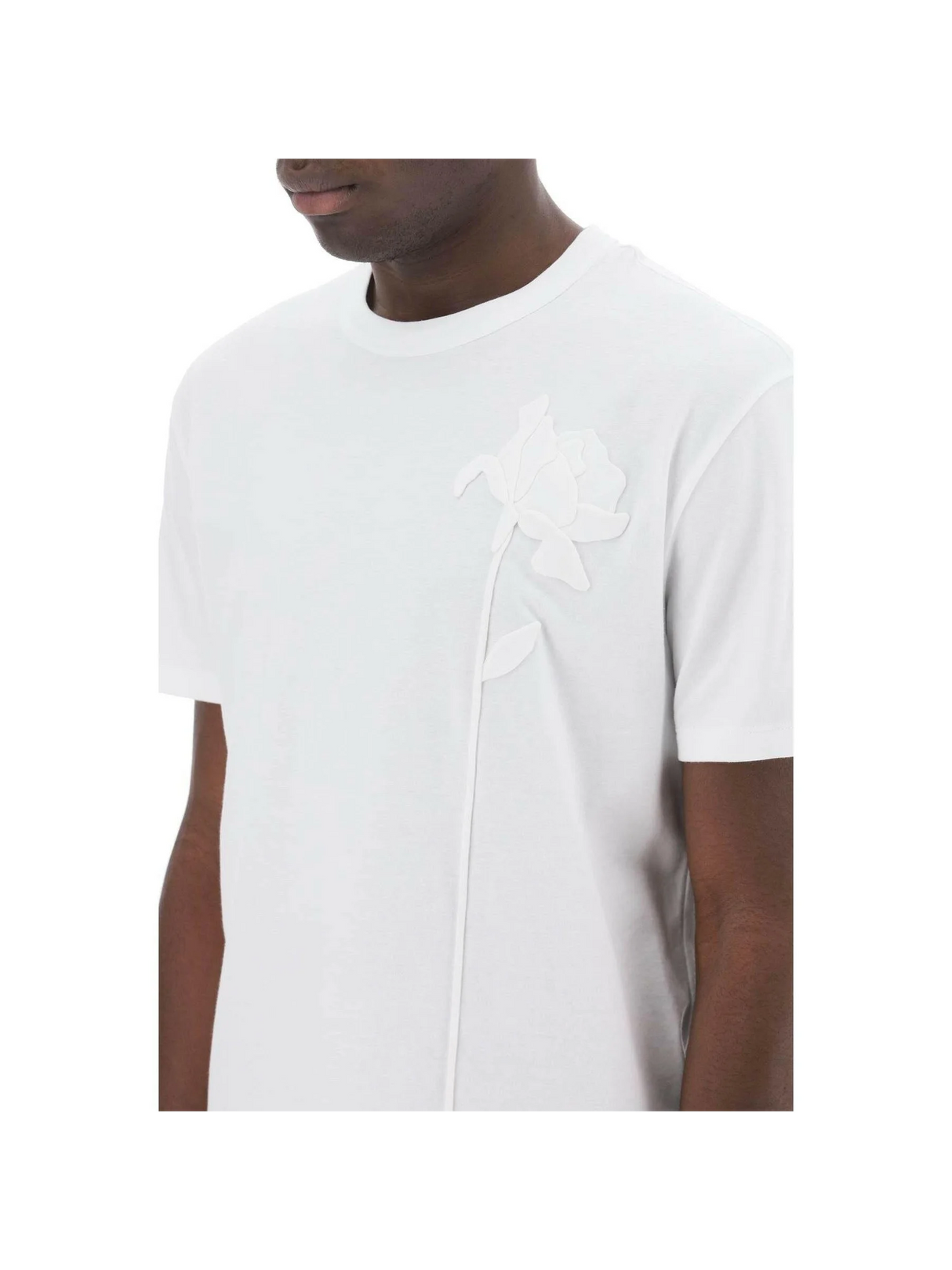 Flower Embroidered Mercerized Cotton T-shirt.