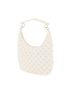 Ivory 'Rockstud Spike' Leather Hobo Bag VALENTINO GARAVANI JOHN JULIA.