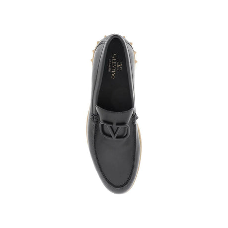 Black Leisure Flows Slip-On Leather Loafers VALENTINO GARAVANI JOHN JULIA.