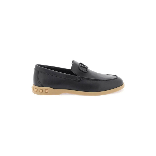 Black Leisure Flows Slip-On Leather Loafers VALENTINO GARAVANI JOHN JULIA.