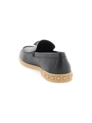 Black Leisure Flows Slip-On Leather Loafers VALENTINO GARAVANI JOHN JULIA.