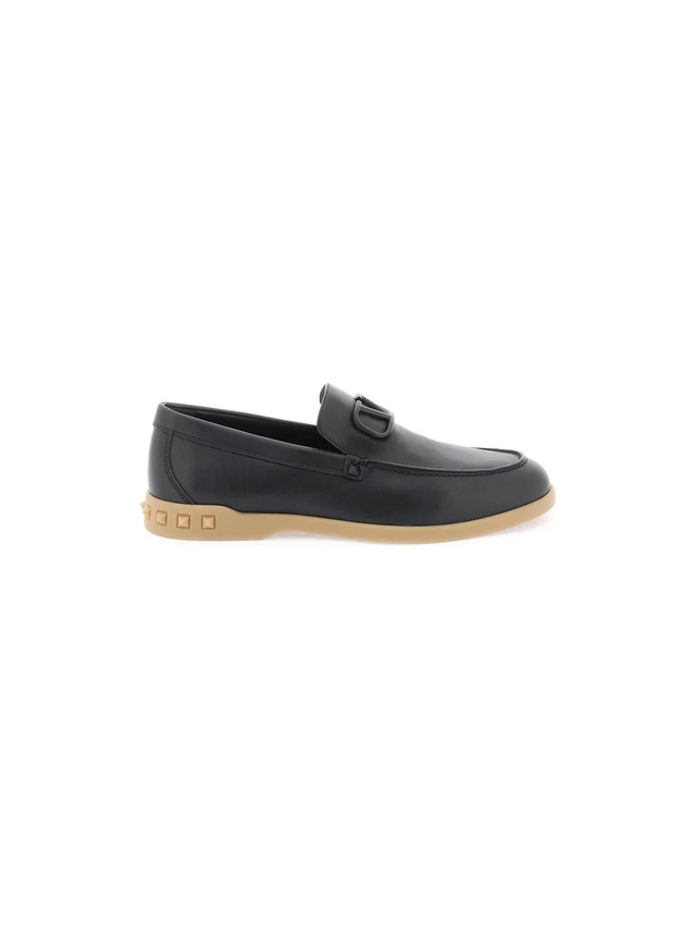 Black Leisure Flows Slip-On Leather Loafers VALENTINO GARAVANI JOHN JULIA.