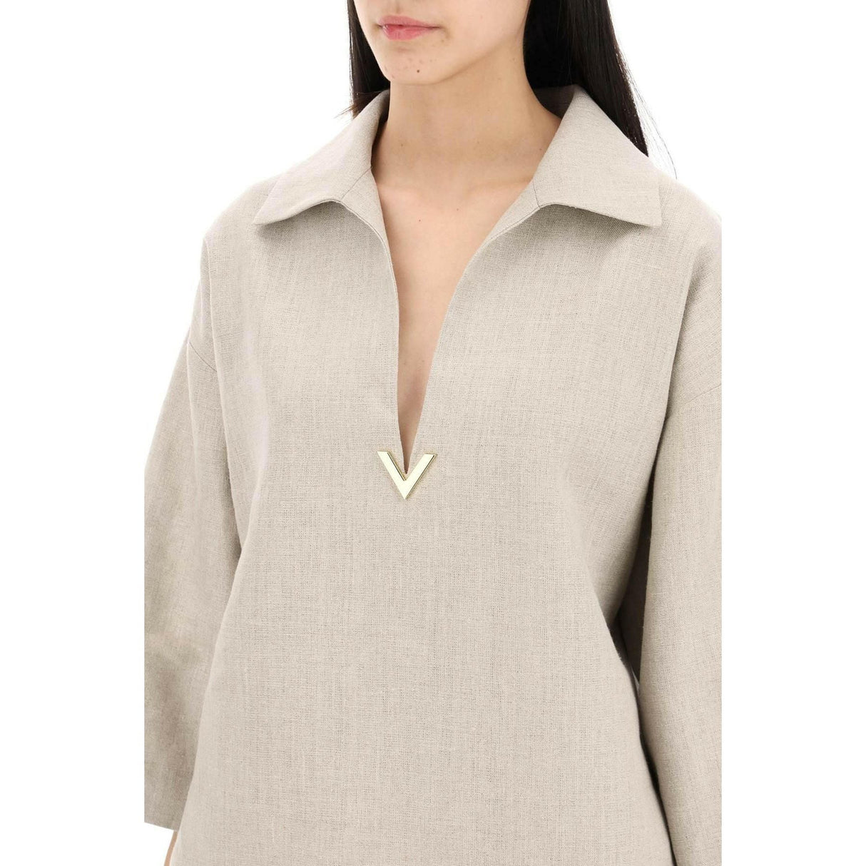 Beige Gravel Linen Canvas Tunic Top VALENTINO GARAVANI JOHN JULIA.