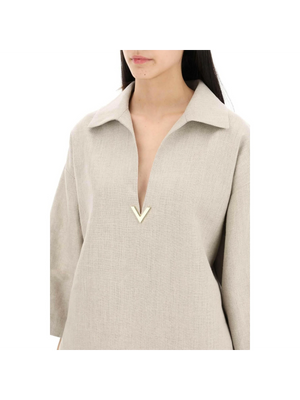 Beige Gravel Linen Canvas Tunic Top VALENTINO GARAVANI JOHN JULIA.