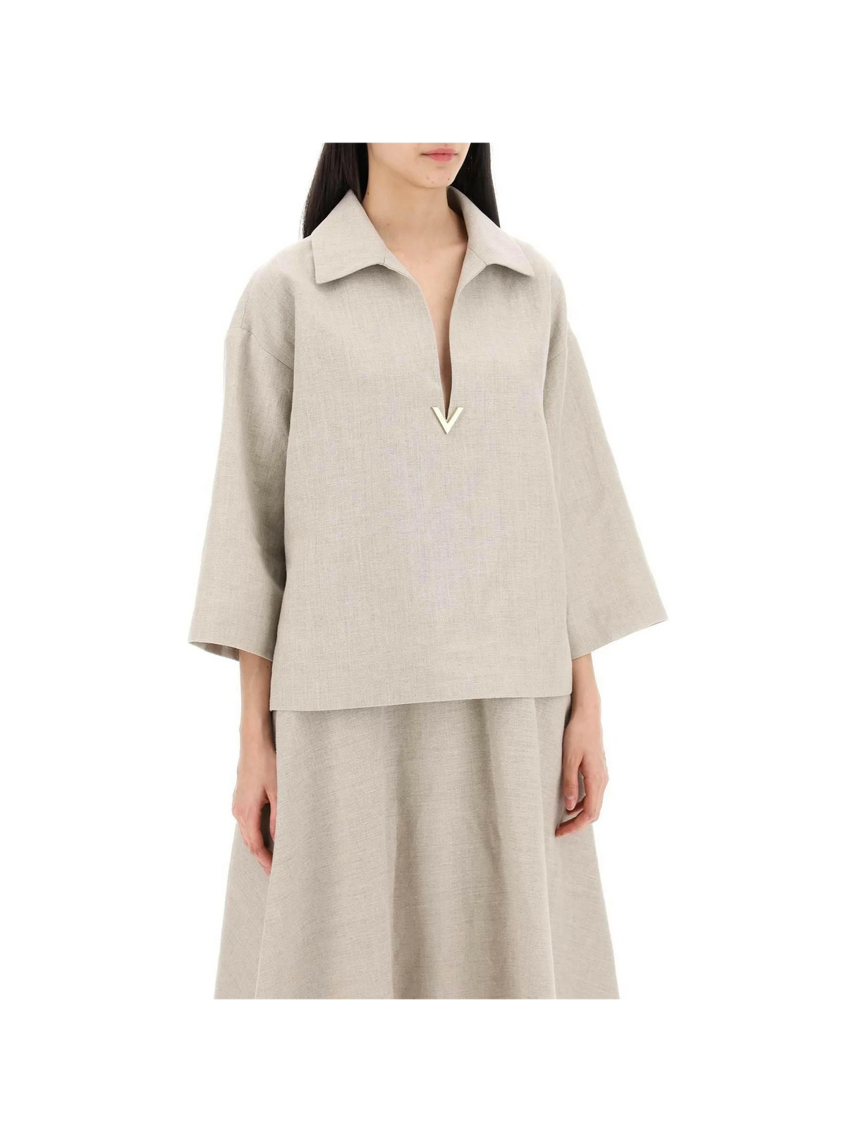 Beige Gravel Linen Canvas Tunic Top VALENTINO GARAVANI JOHN JULIA.