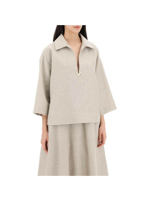 Beige Gravel Linen Canvas Tunic Top VALENTINO GARAVANI JOHN JULIA.