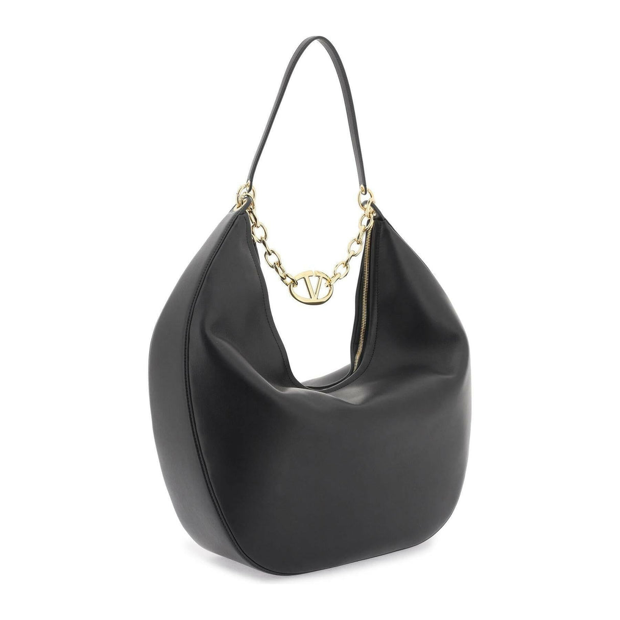 Maxi VLogo Leather Moon Hobo Bag.