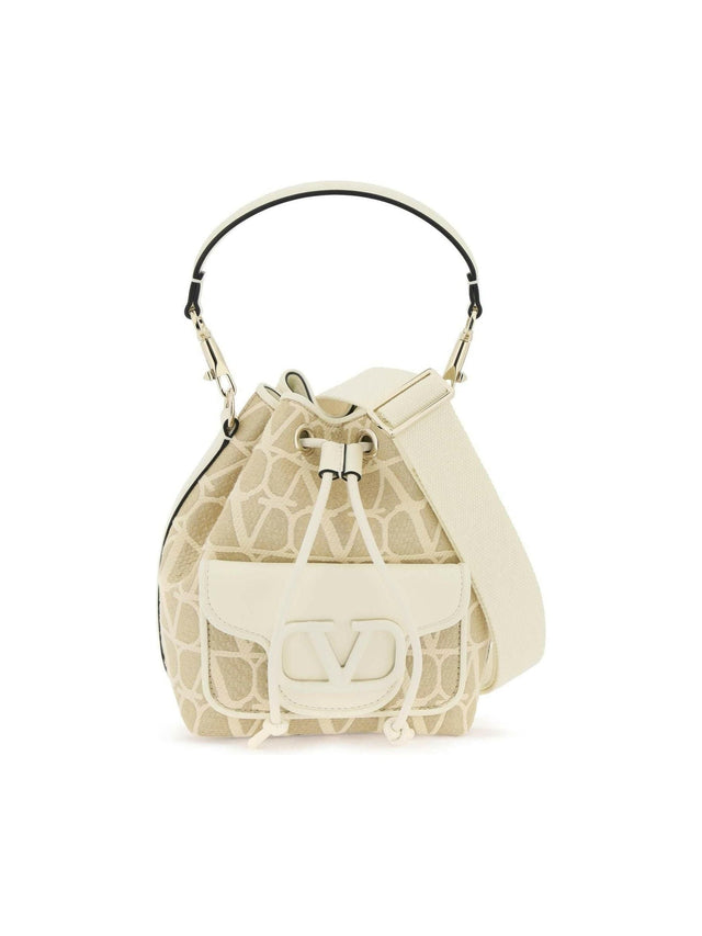 VALENTINO GARAVANI-Naturale Ivory Locò Iconographe Bucket Bag-JOHN JULIA