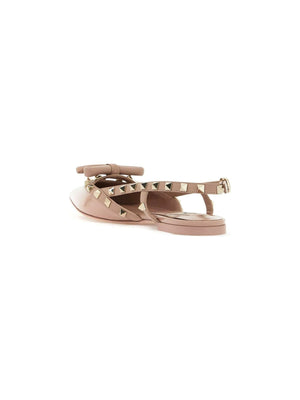 Patent Leather Rockstud Bow Slingback Ballerinas.