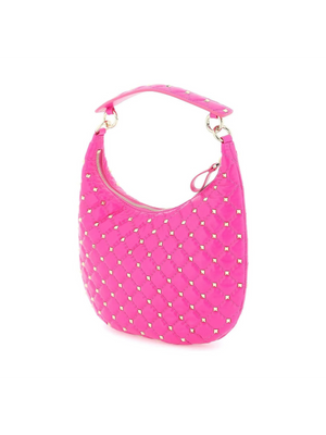 Pink PP 'Rockstud Spike' Leather Hobo Bag VALENTINO GARAVANI JOHN JULIA.