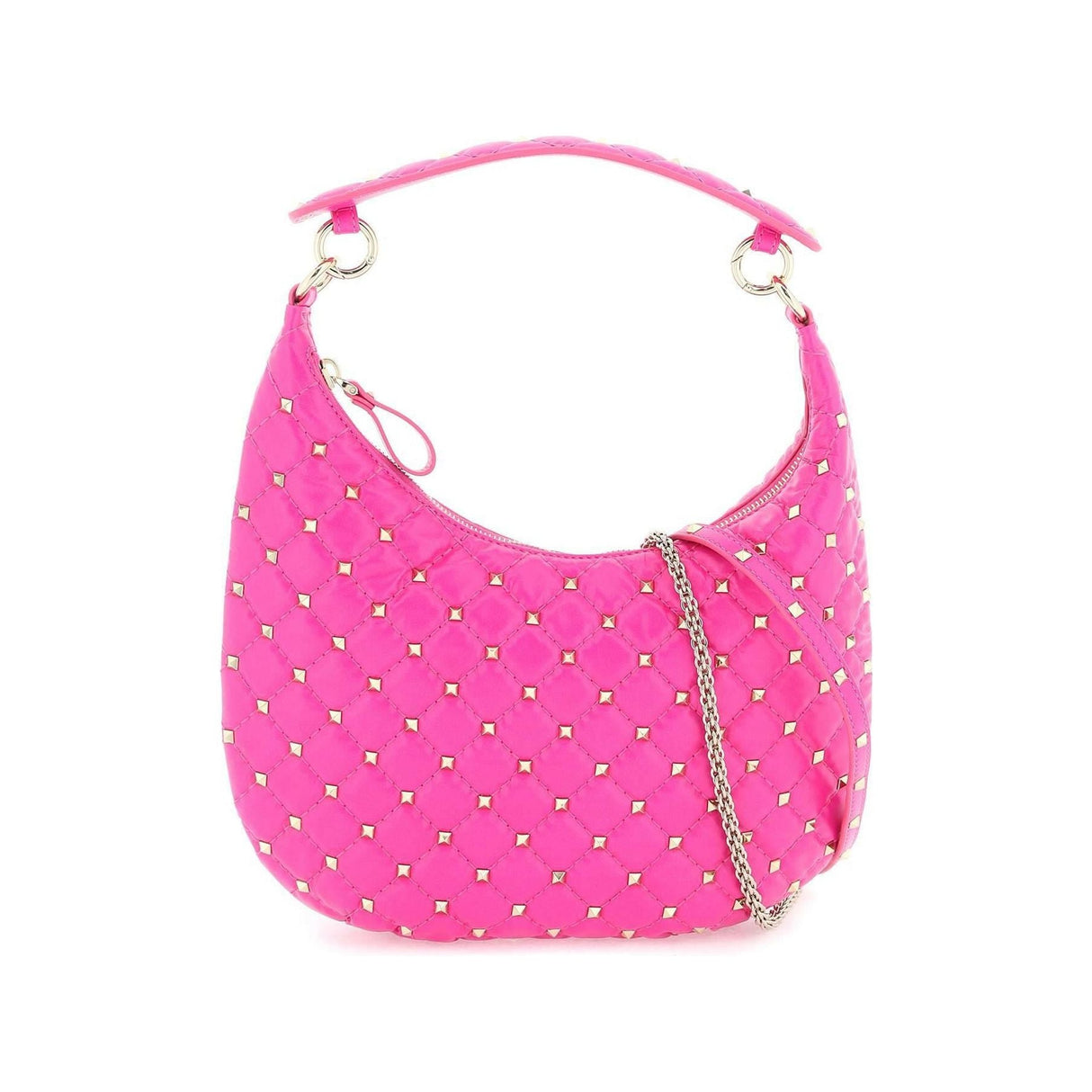 Pink PP 'Rockstud Spike' Leather Hobo Bag VALENTINO GARAVANI JOHN JULIA.