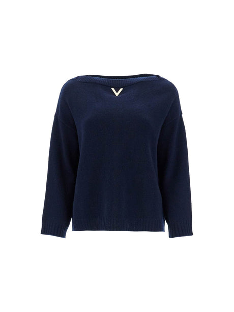 VALENTINO GARAVANI-Ribbed Cashmere V Boat Neck Sweater -JOHN JULIA.