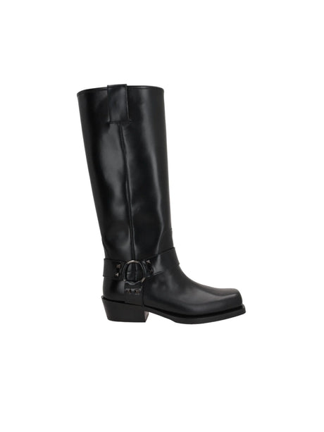 Rockstud Biker Boots In Brushed Leather-VALENTINO GARAVANI-JOHN JULIA