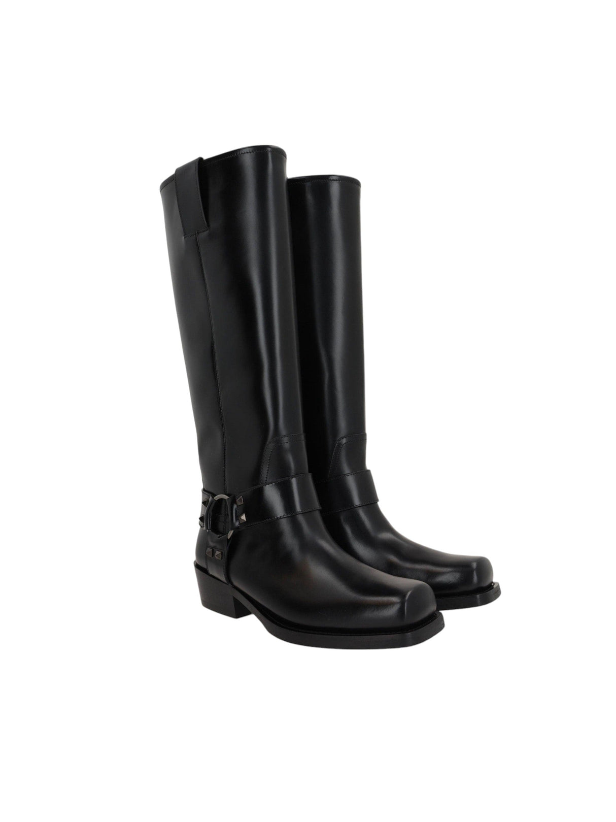 Rockstud Biker Boots In Brushed Leather-VALENTINO GARAVANI-JOHN JULIA