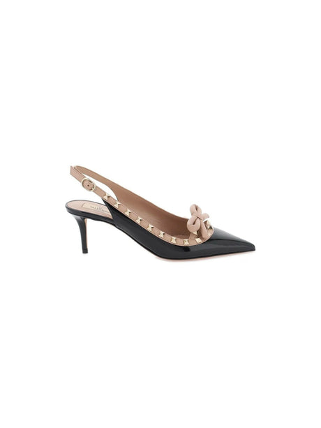 VALENTINO GARAVANI-Rockstud Bow Patent Leather Slingback Pumps-JOHN JULIA