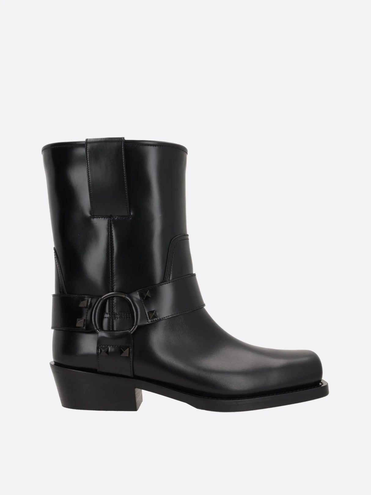 Rockstud Brushed Leather Biker Boots-VALENTINO GARAVANI-JOHN JULIA