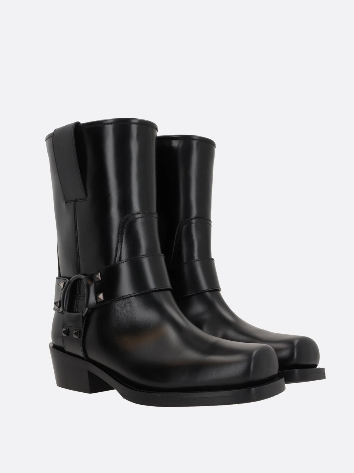 Rockstud Brushed Leather Biker Boots-VALENTINO GARAVANI-JOHN JULIA