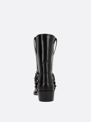 Rockstud Brushed Leather Biker Boots-VALENTINO GARAVANI-JOHN JULIA