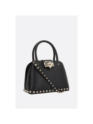 Rockstud Double Handbag In Grainy Leather-VALENTINO GARAVANI-JOHN JULIA