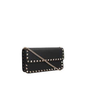 Rockstud Grainy Leather Wallet On Chain-VALENTINO GARAVANI-JOHN JULIA