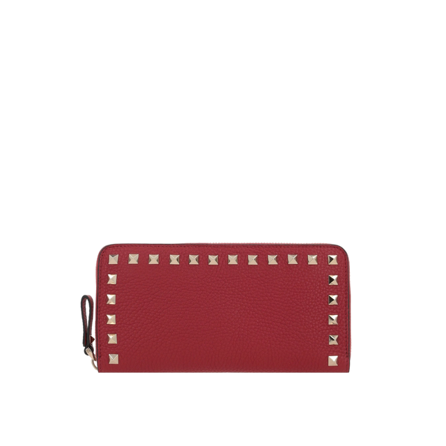 Rockstud Grainy Leather Zip-Around Wallet-VALENTINO GARAVANI-JOHN JULIA