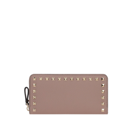 Rockstud Grainy Leather Zip-Around Wallet-VALENTINO GARAVANI-JOHN JULIA