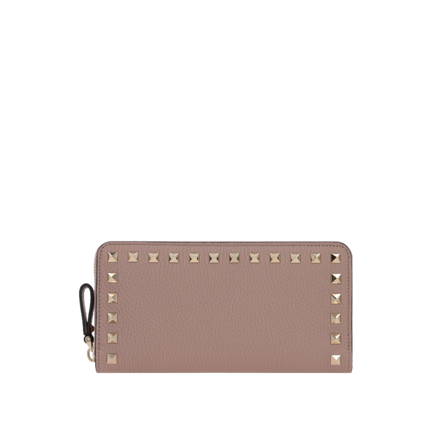 Rockstud Grainy Leather Zip-Around Wallet-VALENTINO GARAVANI-JOHN JULIA