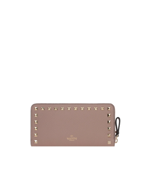 Rockstud Grainy Leather Zip-Around Wallet-VALENTINO GARAVANI-JOHN JULIA