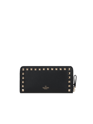 Rockstud Grainy Leather Zip-Around Wallet-VALENTINO GARAVANI-JOHN JULIA