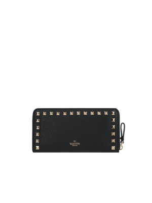 Rockstud Grainy Leather Zip-Around Wallet-VALENTINO GARAVANI-JOHN JULIA