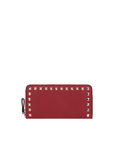 Rockstud Grainy Leather Zip-Around Wallet-VALENTINO GARAVANI-JOHN JULIA