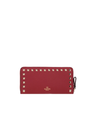 Rockstud Grainy Leather Zip-Around Wallet-VALENTINO GARAVANI-JOHN JULIA