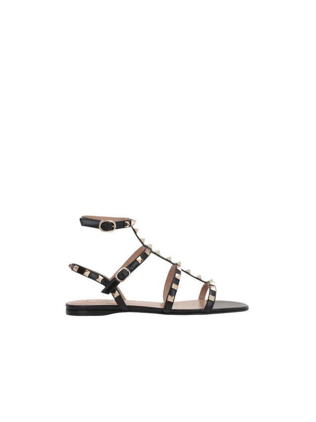 VALENTINO GARAVANI-Rockstud Smooth Leather Flat Sandals-JOHN JULIA