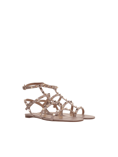 Rockstud Smooth Leather Flat Sandals-VALENTINO GARAVANI-JOHN JULIA