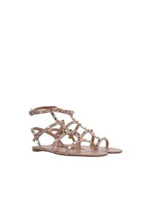 Rockstud Smooth Leather Flat Sandals-VALENTINO GARAVANI-JOHN JULIA