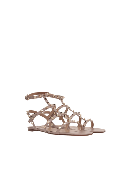 Rockstud Smooth Leather Flat Sandals-VALENTINO GARAVANI-JOHN JULIA