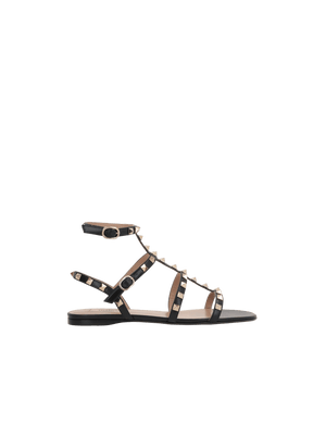 Rockstud Smooth Leather Flat Sandals-VALENTINO GARAVANI-JOHN JULIA