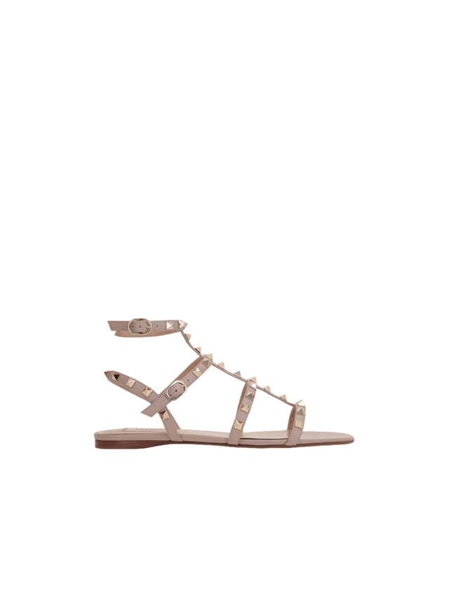 Rockstud Smooth Leather Flat Sandals-VALENTINO GARAVANI-JOHN JULIA