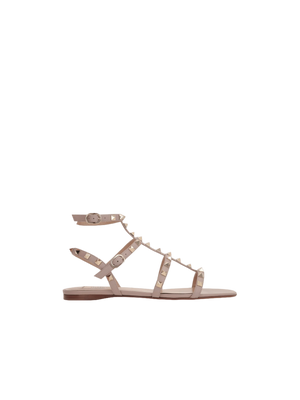 Rockstud Smooth Leather Flat Sandals-VALENTINO GARAVANI-JOHN JULIA