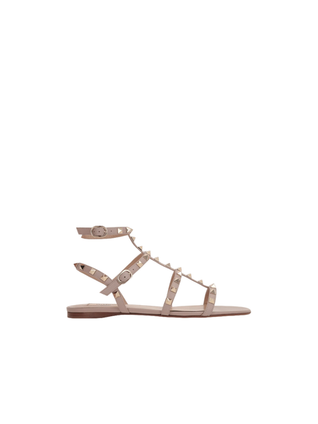 Rockstud Smooth Leather Flat Sandals-VALENTINO GARAVANI-JOHN JULIA