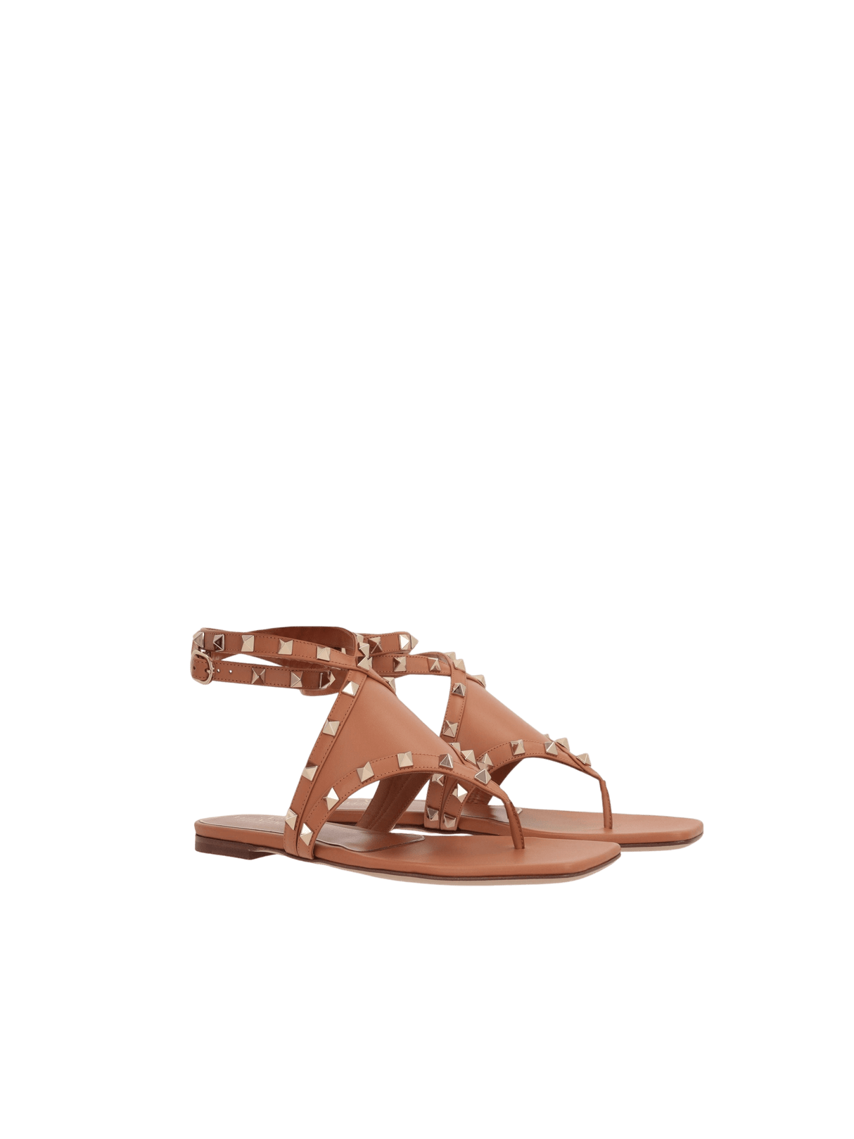 VALENTINO GARAVANI-Rockstud Smooth Leather Thong Sandals-JOHN JULIA