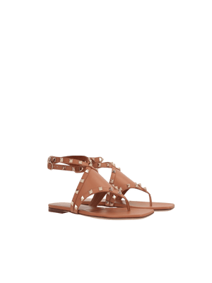 VALENTINO GARAVANI-Rockstud Smooth Leather Thong Sandals-JOHN JULIA