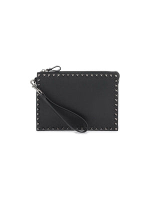 Black Rockstud Studded Calfskin Pouch VALENTINO GARAVANI JOHN JULIA.