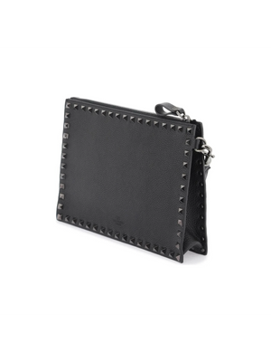 Black Rockstud Studded Calfskin Pouch VALENTINO GARAVANI JOHN JULIA.