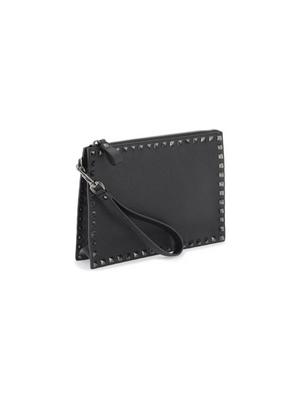 Black Rockstud Studded Calfskin Pouch VALENTINO GARAVANI JOHN JULIA.