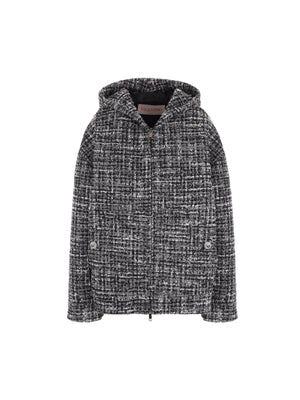 Single-breasted Tweed Hooded Jacket-VALENTINO GARAVANI-JOHN JULIA