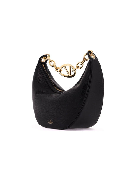 VALENTINO GARAVANI-Small Vlogo Grainy Calfskin Moon Hobo Bag -JOHN JULIA.