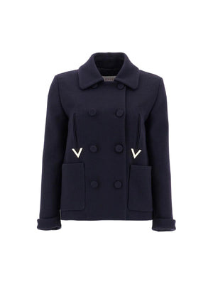 VALENTINO GARAVANI-Texture Double Crepe Peacoat -JOHN JULIA.