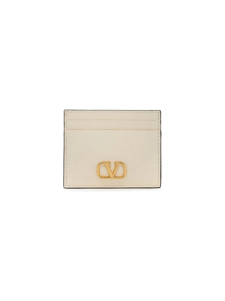 VLogo Signature Hammered Leather Card Holder - OS - Women > Accessories > Wallets and Small Leather Goods > Card holders