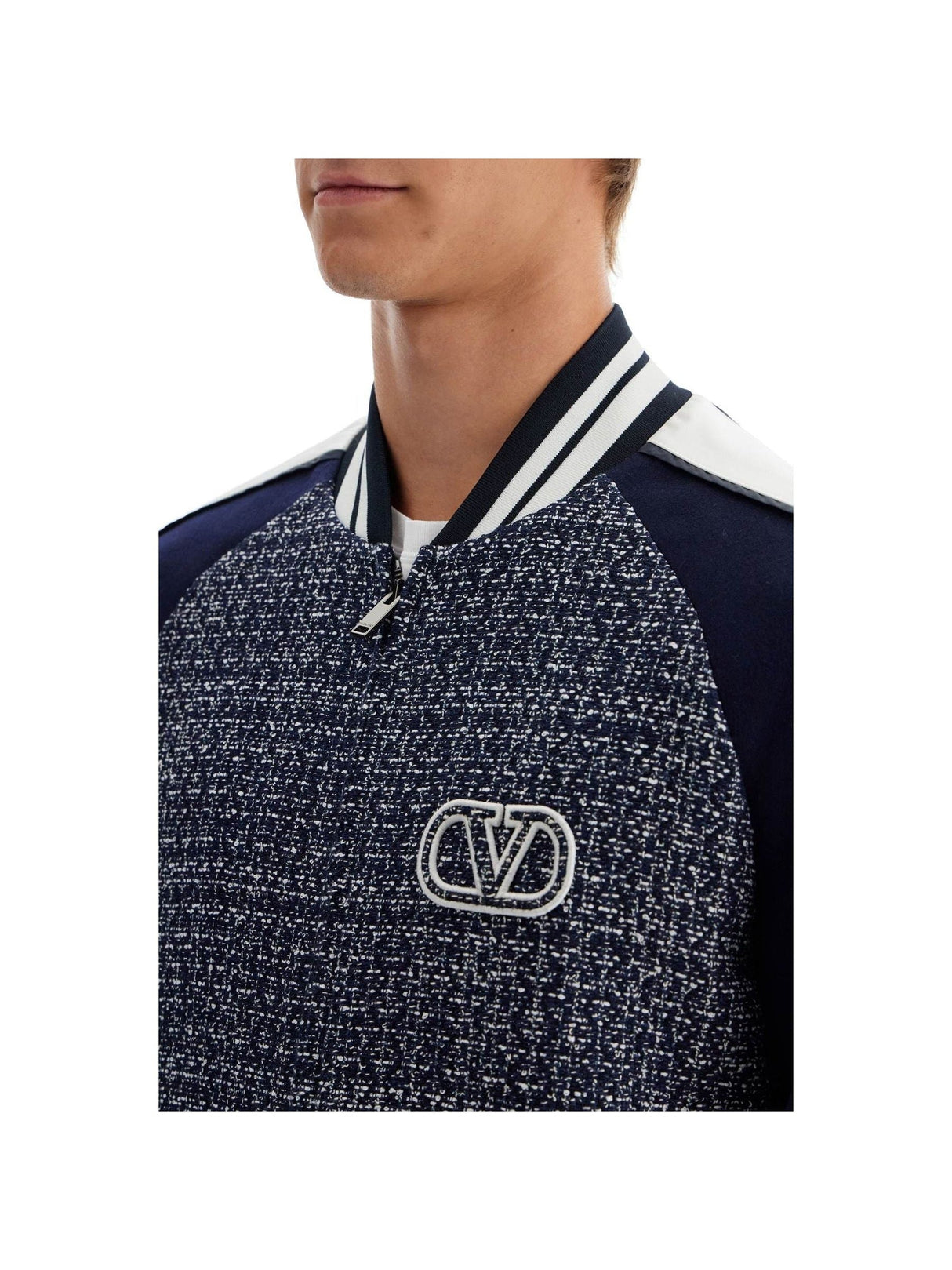 VALENTINO GARAVANI-VLogo Signature Patch Tweed Bomber Jacket-JOHN JULIA